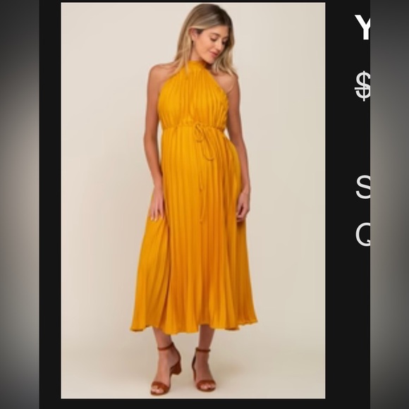 Golden Pleated Maternity Halter Dress. Perfect for baby showers!! - Picture 1 of 3
